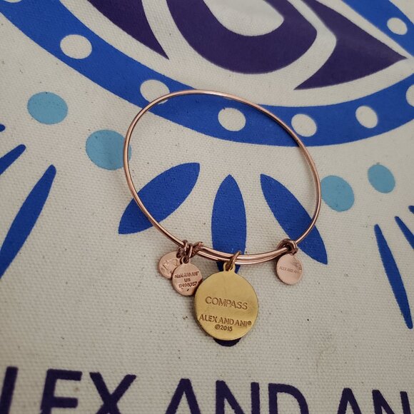 Alex and Ani Rose Gold Compass 2 Tone Bangle 102 - Picture 3 of 5
